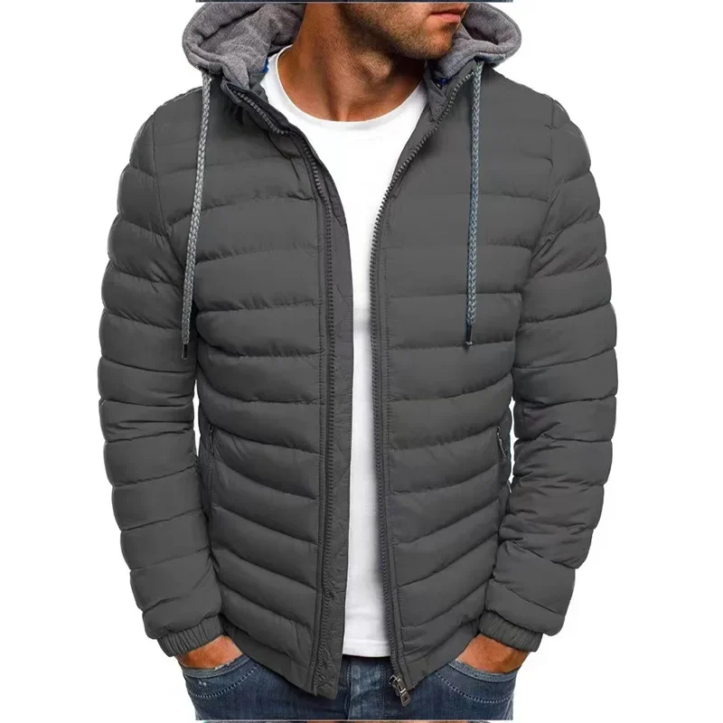 New Autumn Winter Men's Parkas Solid Hooded Cotton Coat Jacket Casual Warm Clothes Mens Overcoat Streetwear Puffer Jacket Male