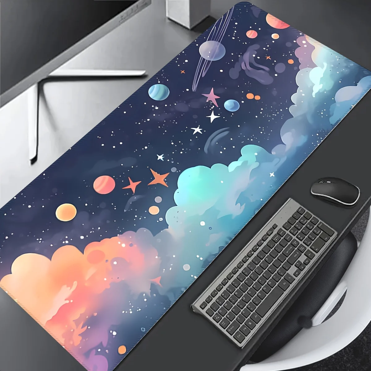 Starry Night Large Gaming Mouse Pad - Extended, Thick, Non-Slip Rubber Base Desk Mat with Precision Stitched Edges - Washable, I