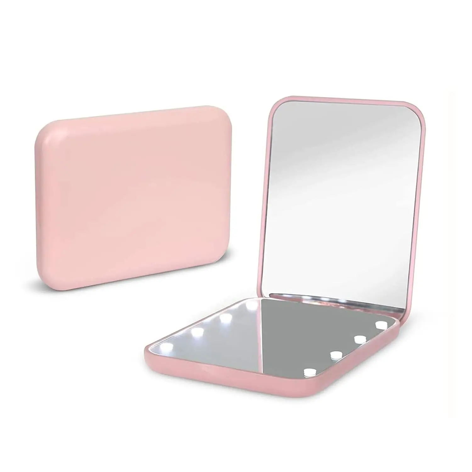 Taschenspiegel, kompakter LED-Reise-Make-up-Spiegel mit Licht für 2-seitig, tragbar, zusammenklappbar, handgehalten, kleiner beleuchteter Spiegel