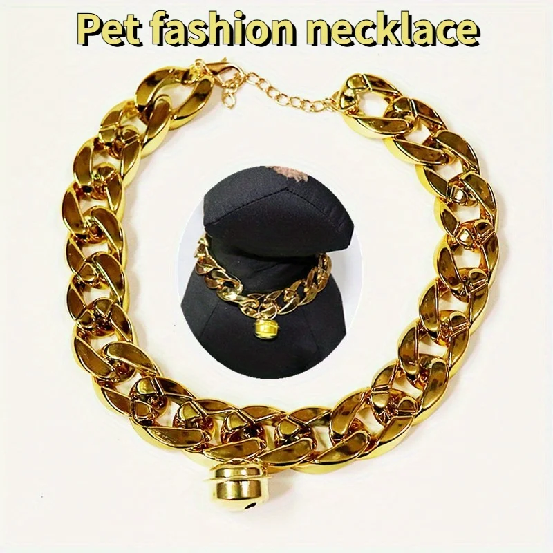 

1Pc Pet Fashion Bully Collar with Bell Dog Cat Necklace French Douche Necklace Cuban Chain Puppy Accessories Decorative Necklace