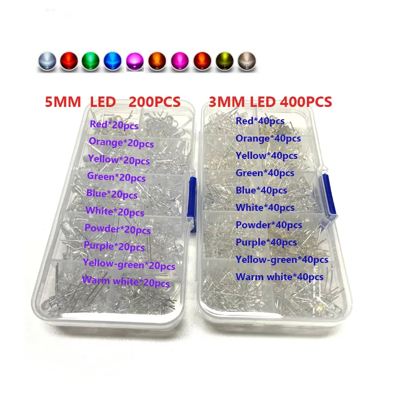 Led 3Mm 5Mm Kit Dip Light Emitting Diode 10 Kleuren Diy Elektronische Componenten Kit Led Kralen Rood Roze paars Ondersteuning Maatwerk