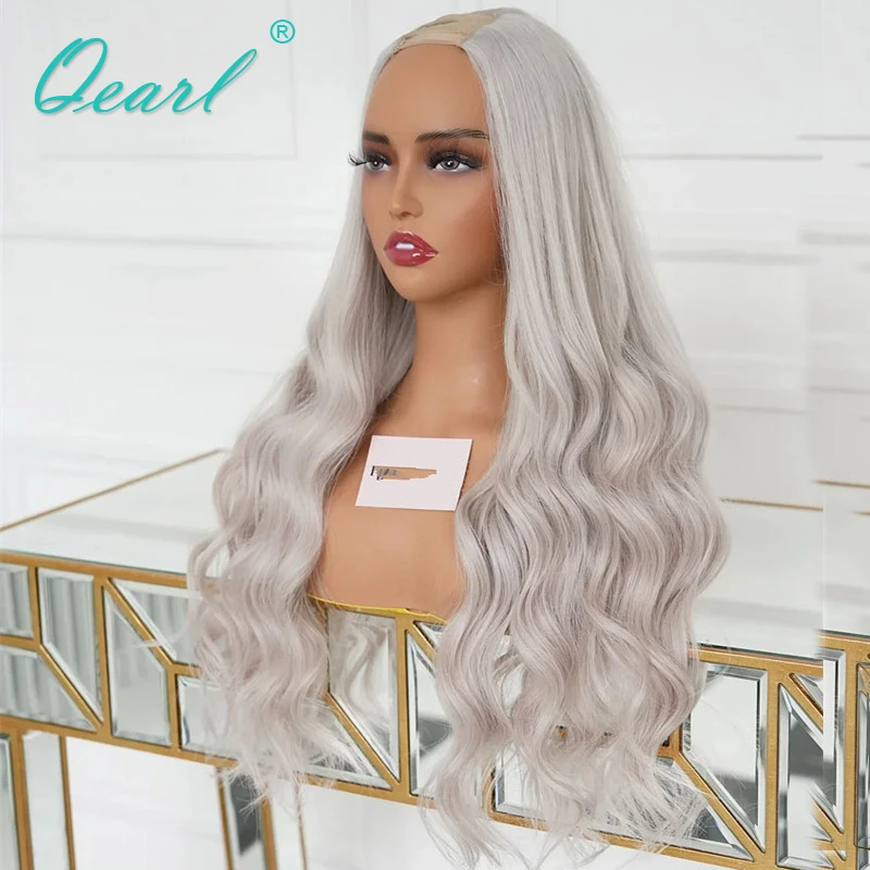 U Part Wig Human Hair Body Wave Silver Grey Blonde Real Human Hair Wigs 2x4/1x3 V Part Wig Brazilian Virgin Hair Wig Sale Qearl