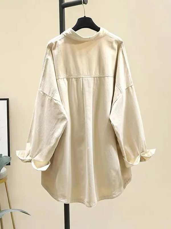 Women's Thiened Loose irt Korean Sle Autumn New plus Size Slimming Top Casual Cotton Long Sve  Collar Button up