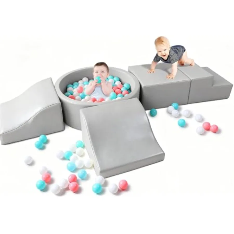 

Toddler indoor crawling toys set: 4-piece PU leather play items in soft pastel colors for safe, sensory-rich floor exploration
