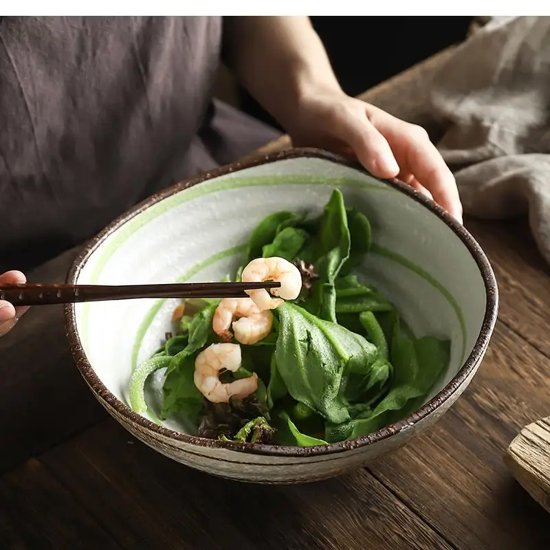 

Irregular Personality Japanese Bowl Soup Fruit Salad Ceramic Household Features Large Simple Dining Table Supplies