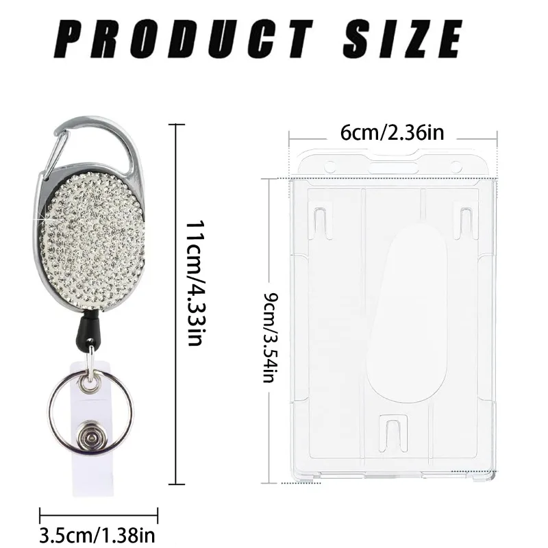 1pc Sparkle Retractable Crystal ID Name BadgeHolderBling Work Card Badge Reel,Fashion Rhinestone Badge Car Bag Keychain