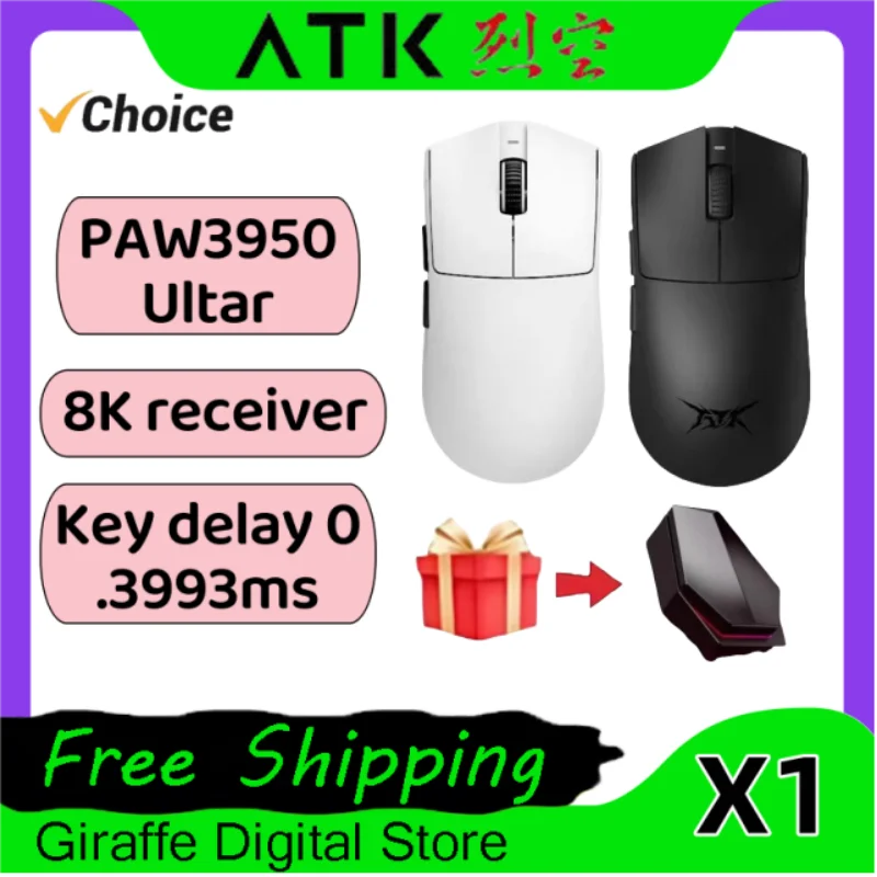 

ATK Blazing Sky X1 Wireless Mouse PAW3950 Sensor Nordic 52840 Chip 8K FPS Gaming Mouse SmartSpeed Wireless Lightweight Pc Gamer