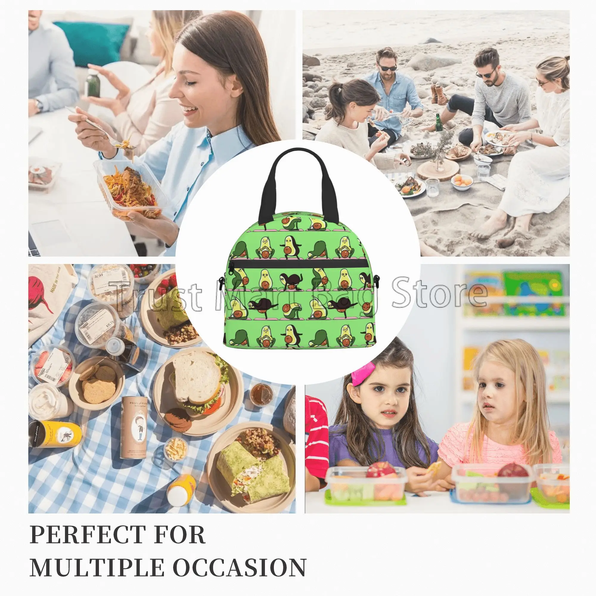 Cute Avocado Print Insulated Lunch Bag Reusable Thermal Lunch Box for Women Men Waterproof Cooler Tote for Picnic School Work