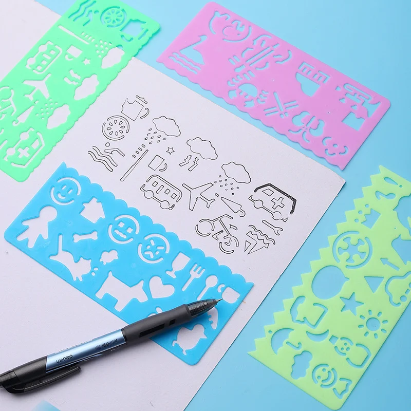 4 Pcs Cartoon Children Speed Hua Chi Drawing Painting Template Ruler Hua Chi Ruler Stationery Student School Supplies