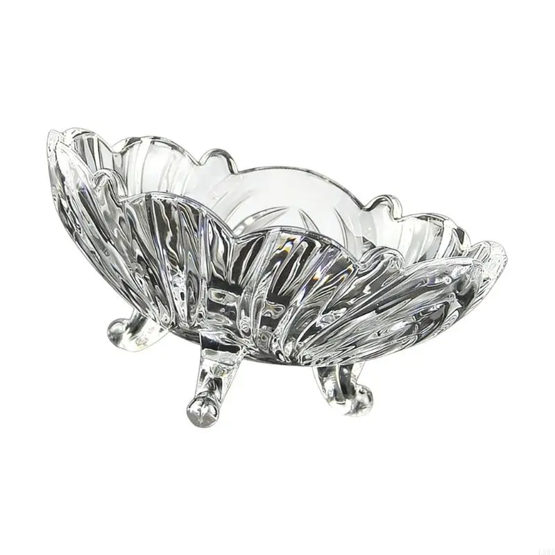 L9BE Modern Three Point Base Glass Display Bowl Strong Build Great For Coffee Table deck And Easy Access To Snacks