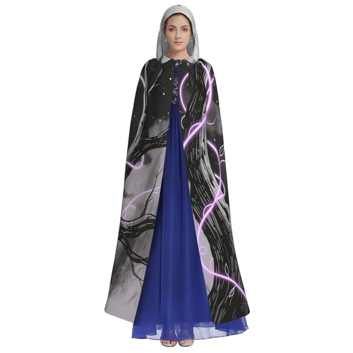 Halloween Black Cats Cosplay Cloak Witchy Mystical Moon Hooded Cape for Aldult
