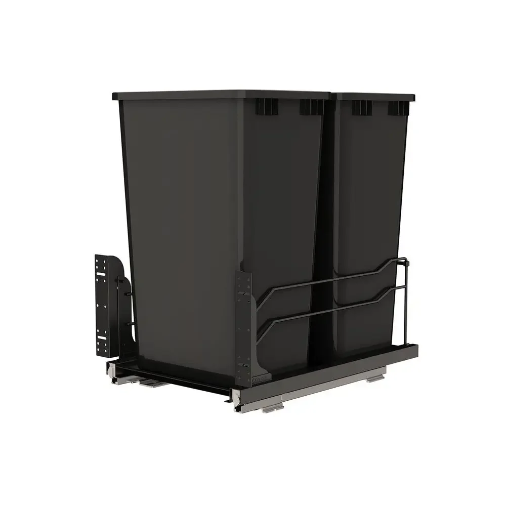 

Dual Pullout Waste Container, 50 Quart, Black - Sliding Trash Bin System for Kitchen Cabinet