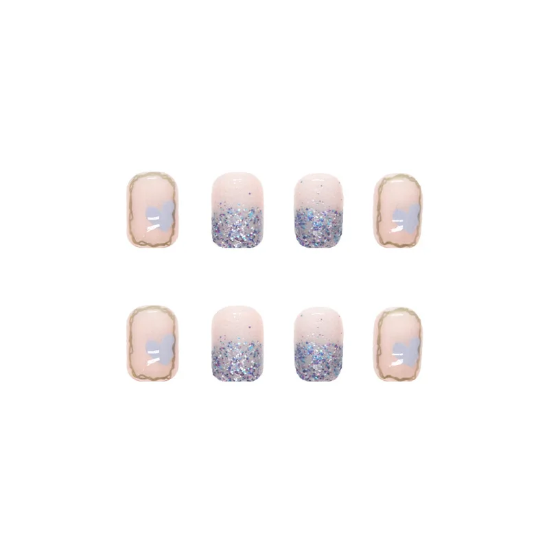 Krótka kwadratowa prasa na paznokcie Temperament Nail Art w kształcie serca Ins Style Fake Nail Nude Color z 1 żelem galaretkowym i 1 pilnikiem do