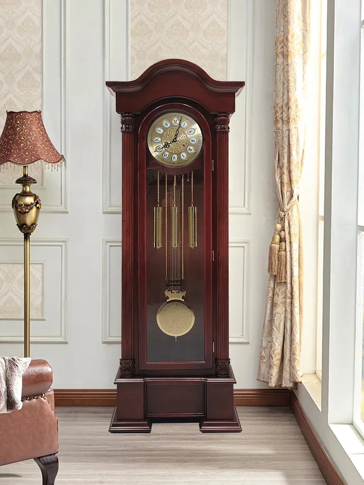 Polaris European clockwork floor clock mechanical retro German Helmler desk clock  solid wood vertical pendulum clock.