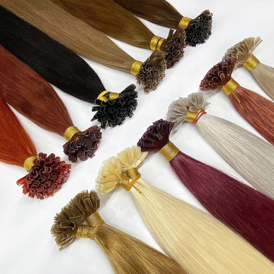 Estensioni dei capelli con punta a U completamente lucentezza Capelli neri naturali Blone 613 Colore 50g Perline di colla alla cheratina Estensioni dei capelli umani Remy prebonded