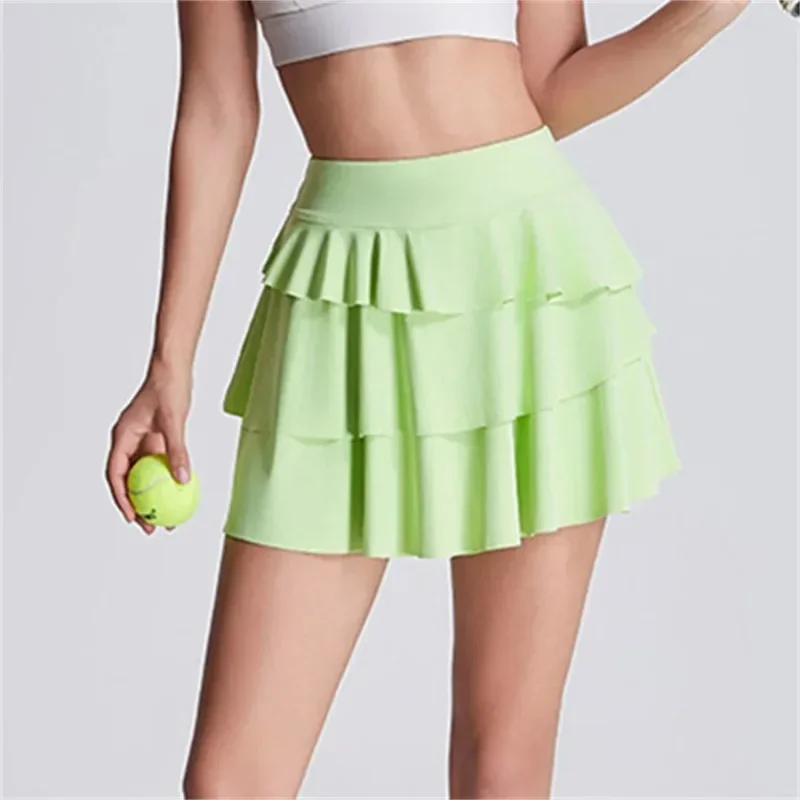 Tennis Skirts Women Golf Pleated Pocket Ice Resistant Sports Fitness Skorts High Waist Yoga Running Fake Two-piece Shorts Skirt