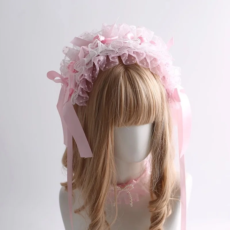 Japanese Original Lolita Harajuku Hairband Pink Lover Doll Handmade Hat Cute Lace Hand sleeve Sweet Girl Necklace Gift