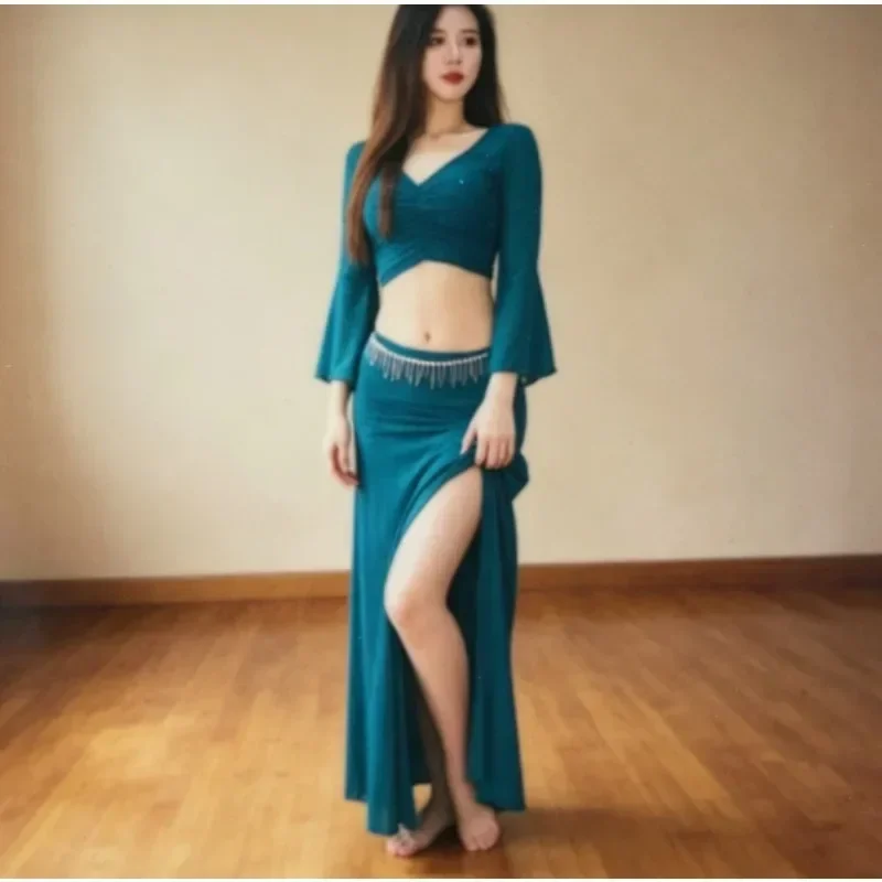 

New Belly Dance Dress Set Oriental Indian Performance Mesh Outfit Sheer Choli and Pants for Stage Show and Practice