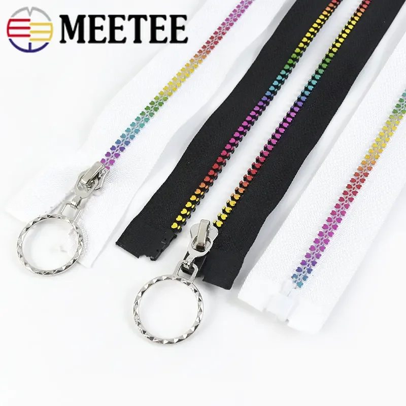 2/5Pcs 5# Rainbow Resin Zipper 15-60cm Close Open End Decorative Zip O Ring Puller for Bag Jacket Clothes DIY Sewing Accessories