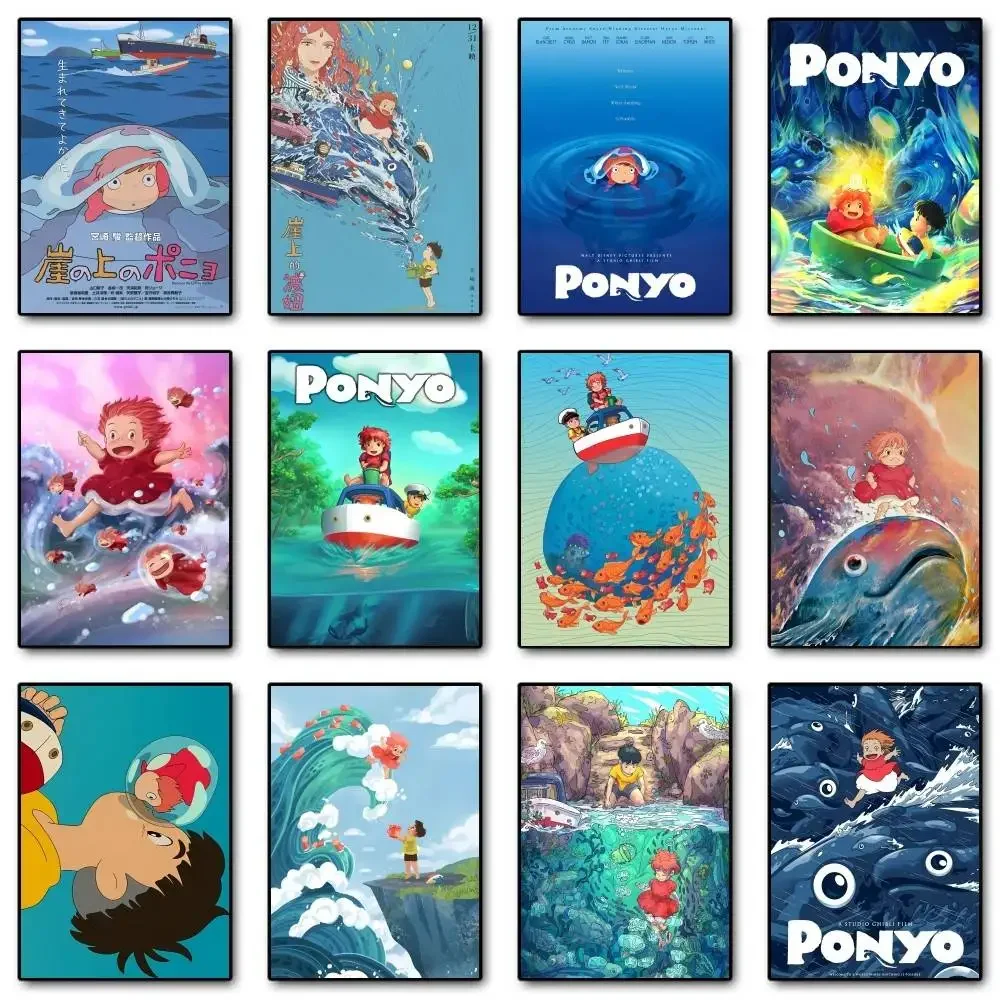 Póster Kawaii de Anime P-Ponyo On Cliff By The Sea, pegatina artística de pared impermeable con impresión de alta calidad para Bar y sala de estar