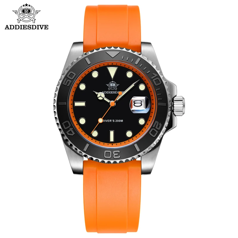 ADDIESDIVE 스포츠 다이버 시계, TPU 고무 벨트, 블루 루미너스 Reloj Hombre, 200m 방수 쿼츠 시계, 41mm AD2040