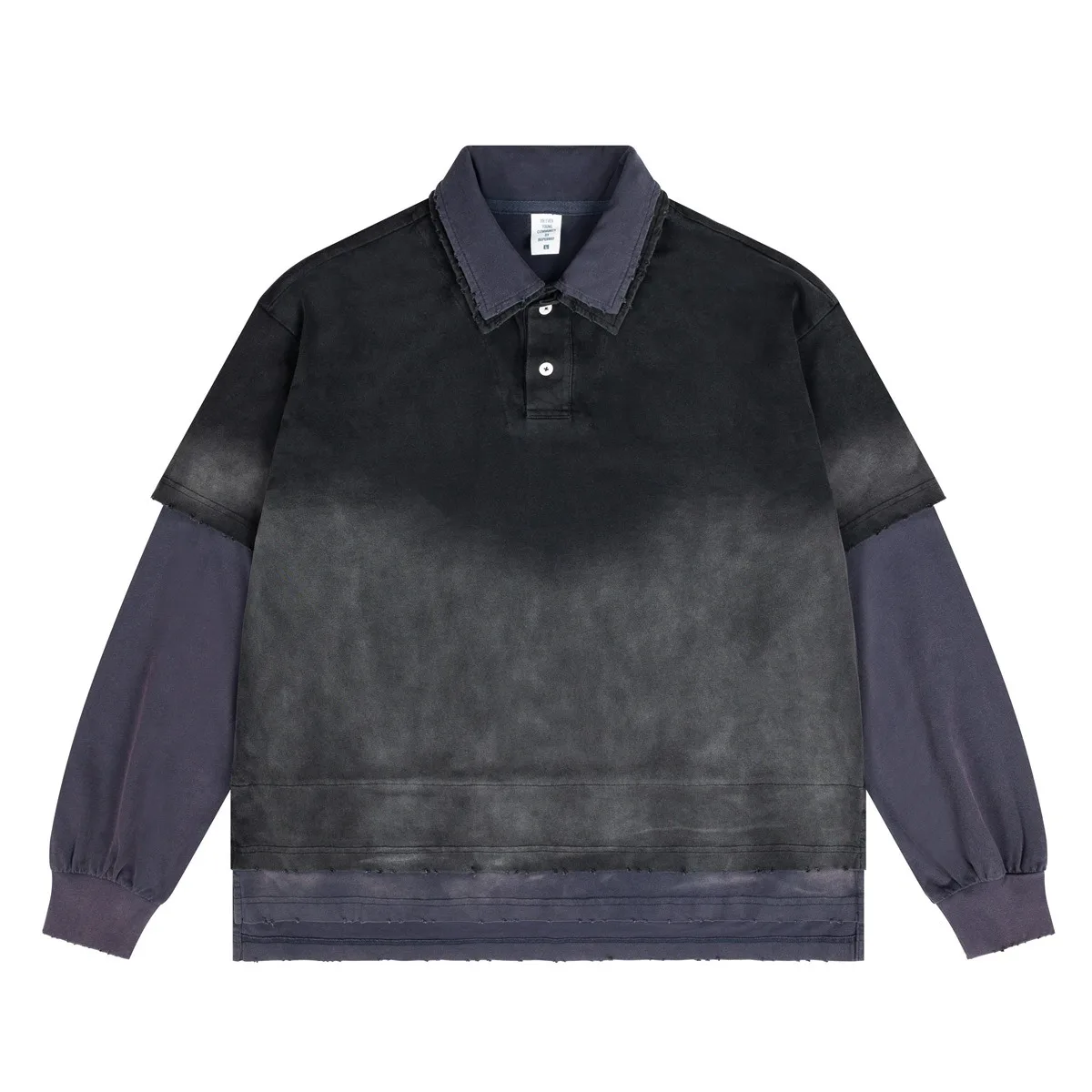 

Spring and Summer New Style Trendy American T-Shirts Long Sleeved Retro Gradient Fake Two-piece Lapel Top