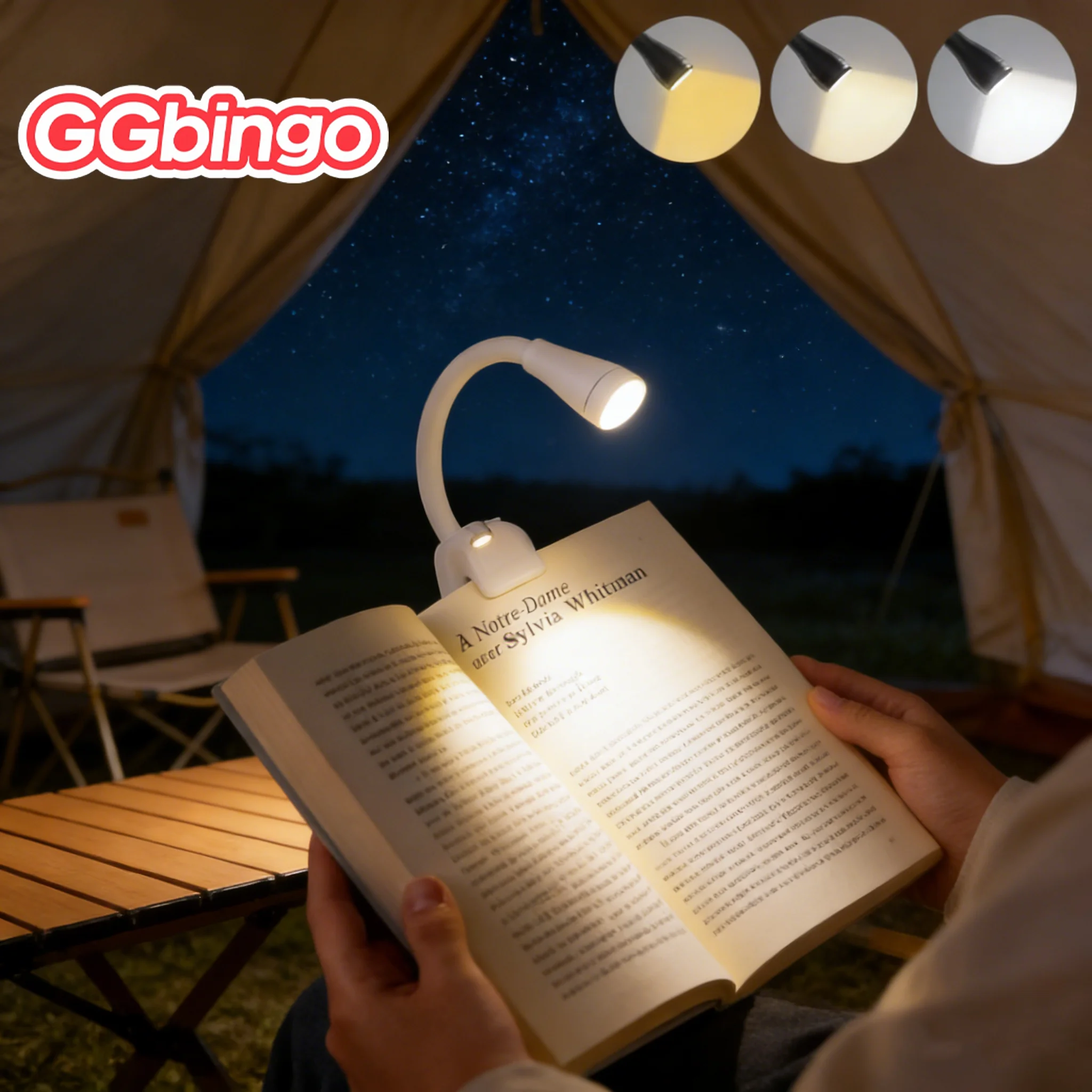 

Мини-светодиодная лампа для чтения 3-в-1 с защитой зрения, перезаряжаемая, 360 градусов ° Складная регулируемая лампа-прищепка для чтения в путешествиях и спальне