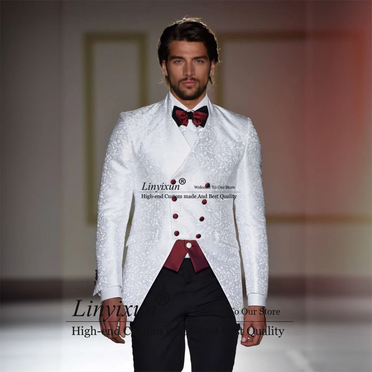 

Jacquad Wedding Suits For Men Double Breasted Groom Tuxedos 3 Pieces Sets Male Prom Blazers Slim Fit Terno Masculinos Completo