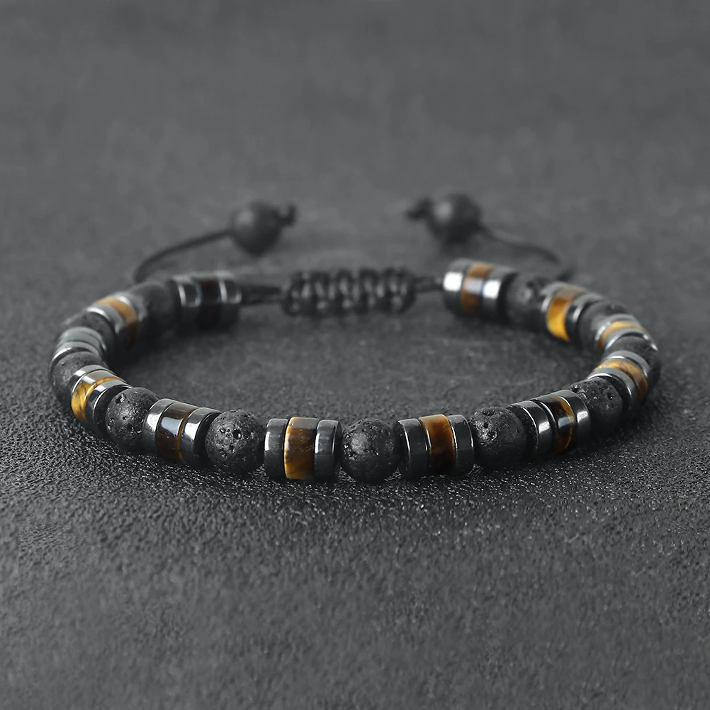 Bracelets en pierre d'oeil de tigre en hématite pour hommes et femmes, en pierre de lave noire mate naturelle, Protection de la santé, bijoux d'âme, cadeaux