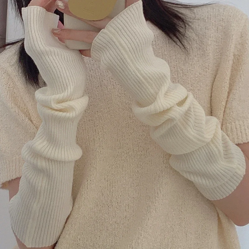 Long Fingerless Gloves Women Mitten Winter Arm Warmer Knitted Arm Sleeve Fashion Casual Soft Girls Clothes Punk Gothic Gloves