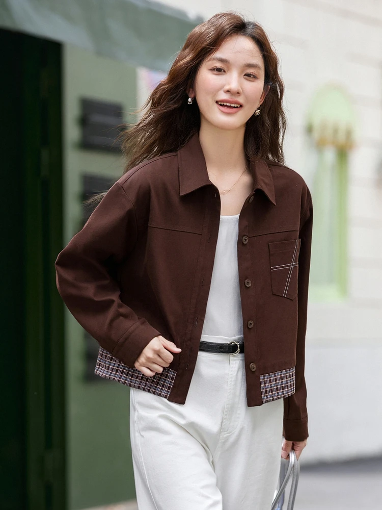 

VIMLY женские короткие куртки зима 2025 из чистого хлопка в полоску, верхняя одежда с отложным воротником и длинными рукавами, женские пальто A2853