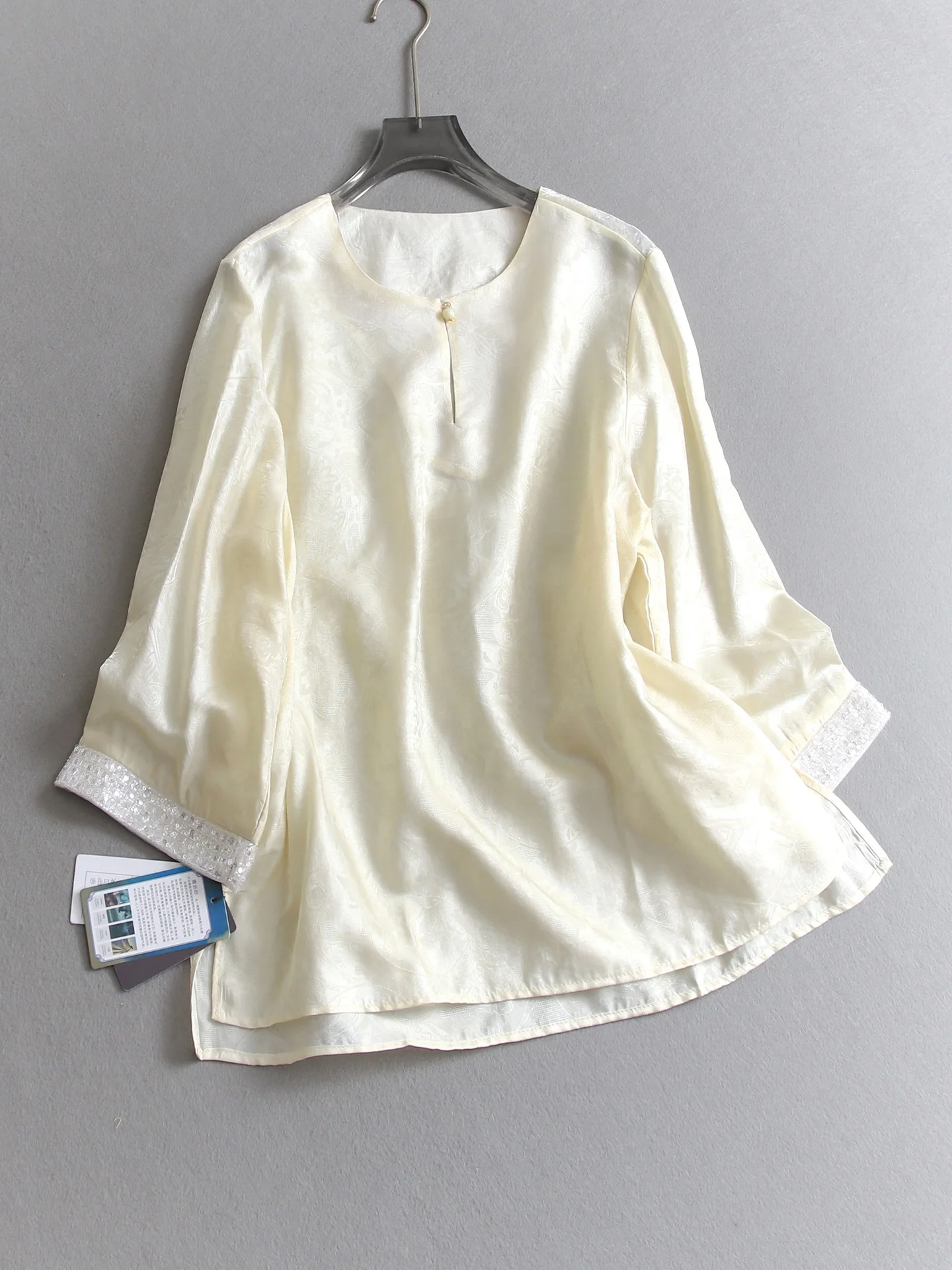 

New Chinese Style Loose Long Sleeve round Neck Casual Shirt Commute Women's Sun Protection Cover up Polyester Fiber T754