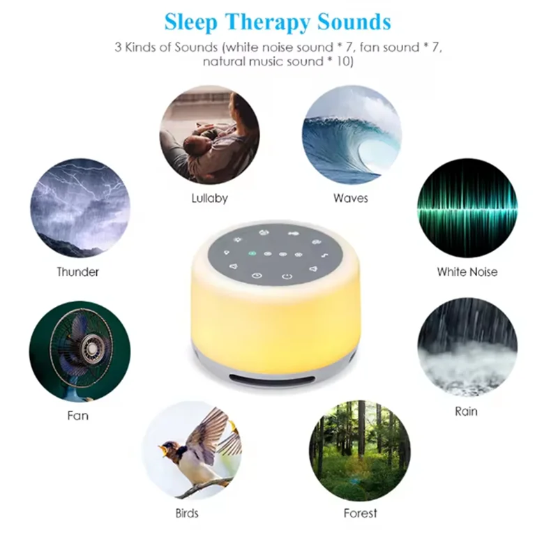 

Y43A-Sleep Sound Machine Portable White Noise Device Featuring RGB Night Light For Baby