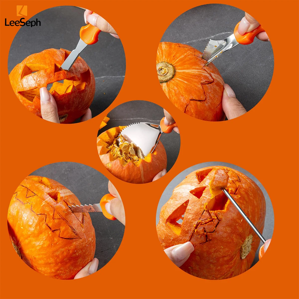 Leeseph Halloween Pumpkin Carving Kit, Stainless Steel Carving Tools Set with Carrying Bag, Halloween Decoration DIY Carver Tool