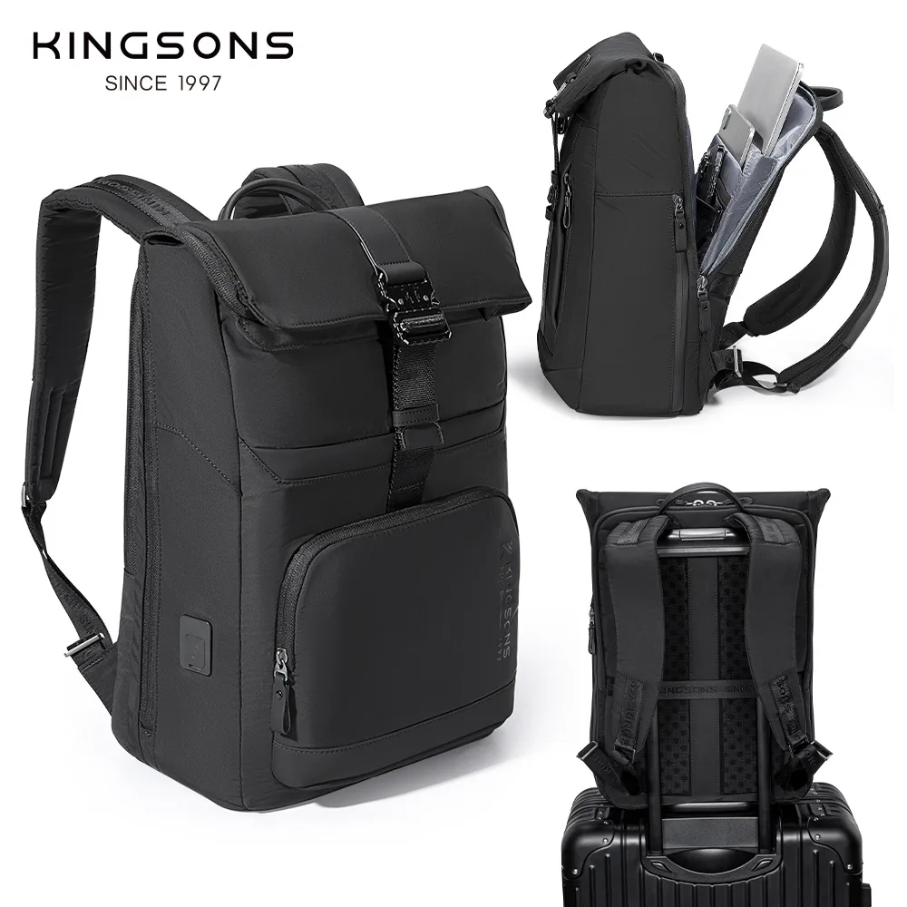 

Рюкзак Kingsons в городском стиле для мужчин, 15,6-дюймовый рюкзак для ноутбука с USB-портом для зарядки, водонепроницаемый, износостойкий