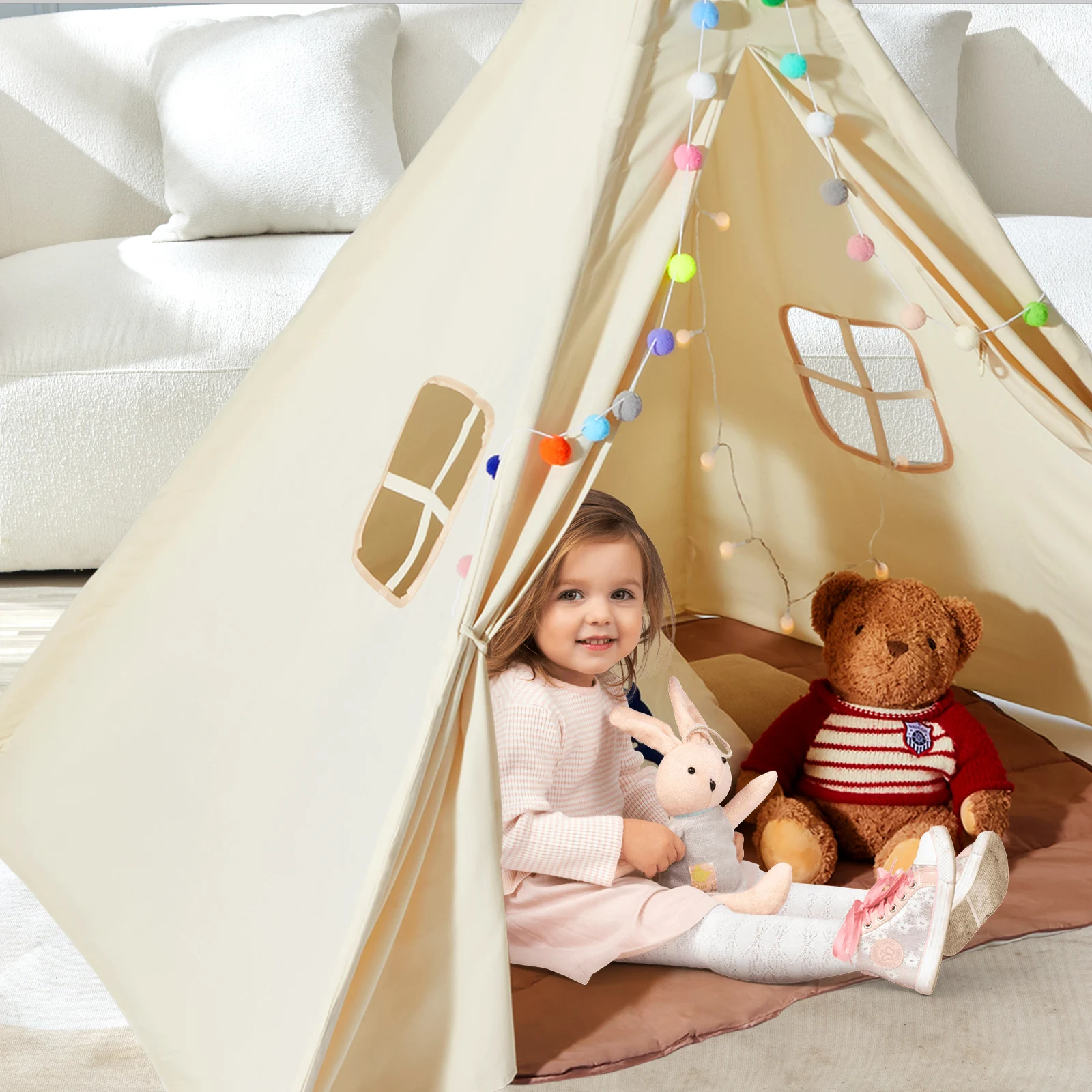 VEVOR-Tente de jeu pour enfants avec fenêtres, tente tipi pour enfants de 1 à 5 ans, tente intérieure et extérieure pour tout-petits