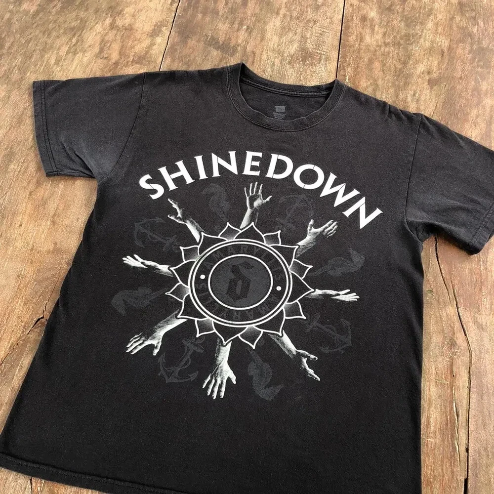 

Summer Vintage Style Shinedown Band Tour Short Sleeve Black Color Shirt European American Y2k Cotton Alphabet Pattern