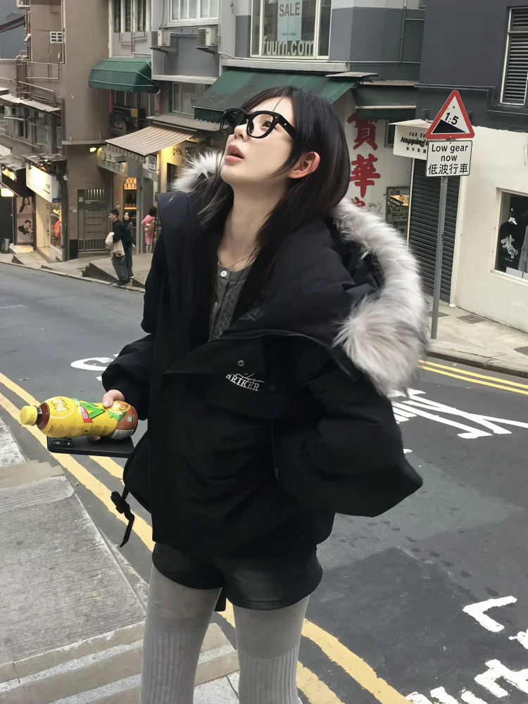 

Parkas Street Womens Fall Laces Thicken Fabric Ladies Artificial Coatwindbreaker Fleece-Padded Fur-Collar Exquisite Collared Hot