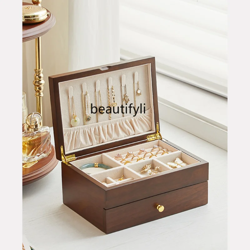 Solid Wood Large Capacity Jewelry Storage Box High-Grade Exquisite Anti-Oxidation Drawer Jewelry Box