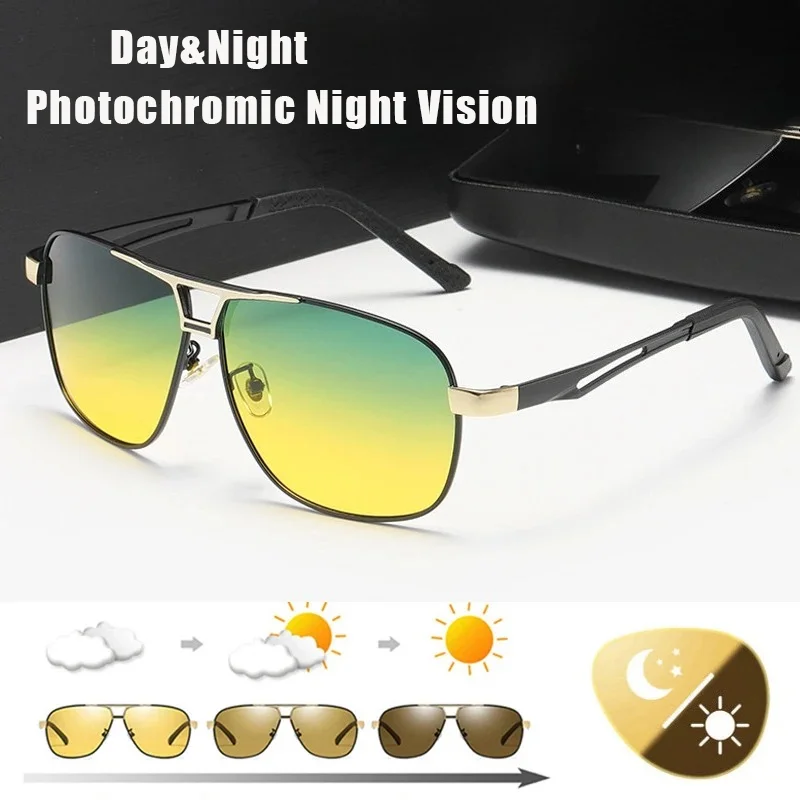 

Retro Double-Beam Polarized Photochromic Night Vision Sunglasses Outdoor Protective Goggles Day and Night Driving Glasses