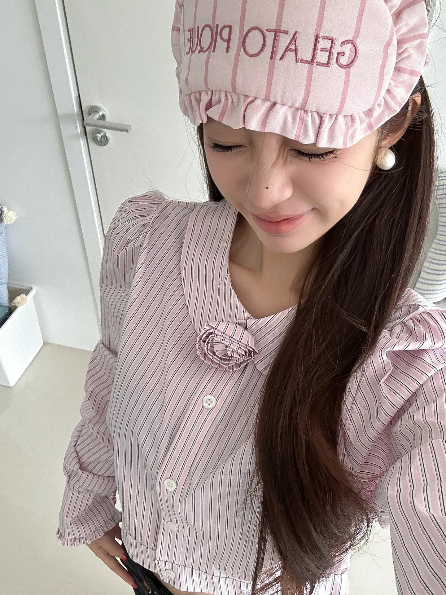 

Tokyo Night Song 2026 Spring Design Striped Short Shirt Korean Style Women's Fashion Cotton Blend Straight Cut Long Sleeve