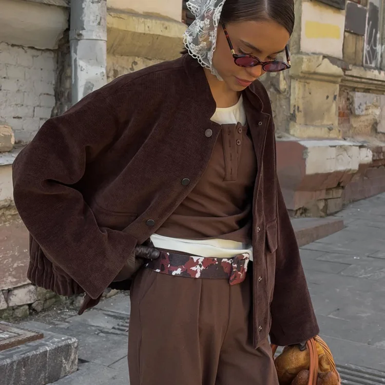 

Модный воротник-стойка Long Sve, женская куртка, повседневная универсальная осенне-зимняя верхняя одежда из полиэстера с пуговицами...