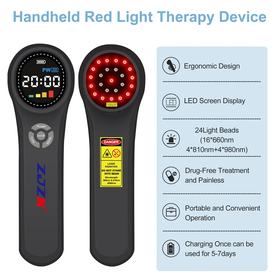 ZJZK-máquina de terapia láser portátil de mano para hombro humano, máquina de terapia de luz fría para uso en viajes, clase 3B, 980nm, 810nm, 660nm