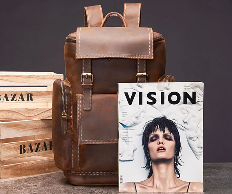 Nasva Leder Rucksack Herren Vintage Reise rucksack Camping Business School Büro tasche Messenger Laptop tasche – Detail 3