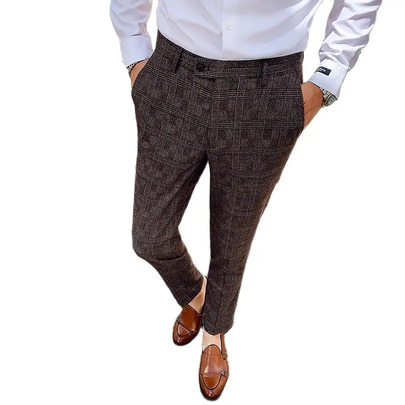 28-42 Boutique Lattice Fashion Casual Business Mens Suit Pants Groom Wedding Dress Slim Trousers Big Size