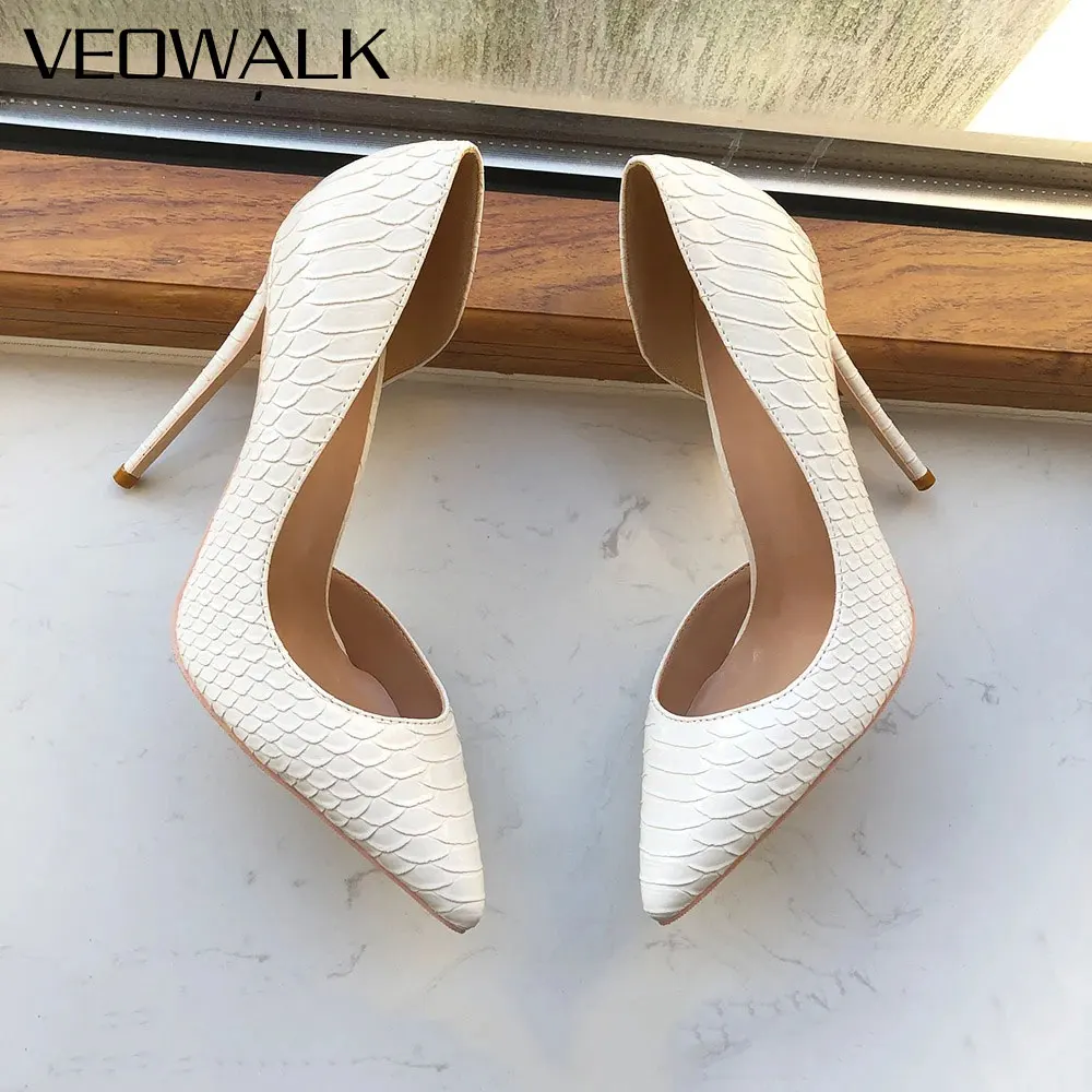 

White Crocodile Effect Women Pointy Toe Stiletto High Heels Sexy Slip On Slim Heel Pumps Elegant Party Wedding Evening Shoes