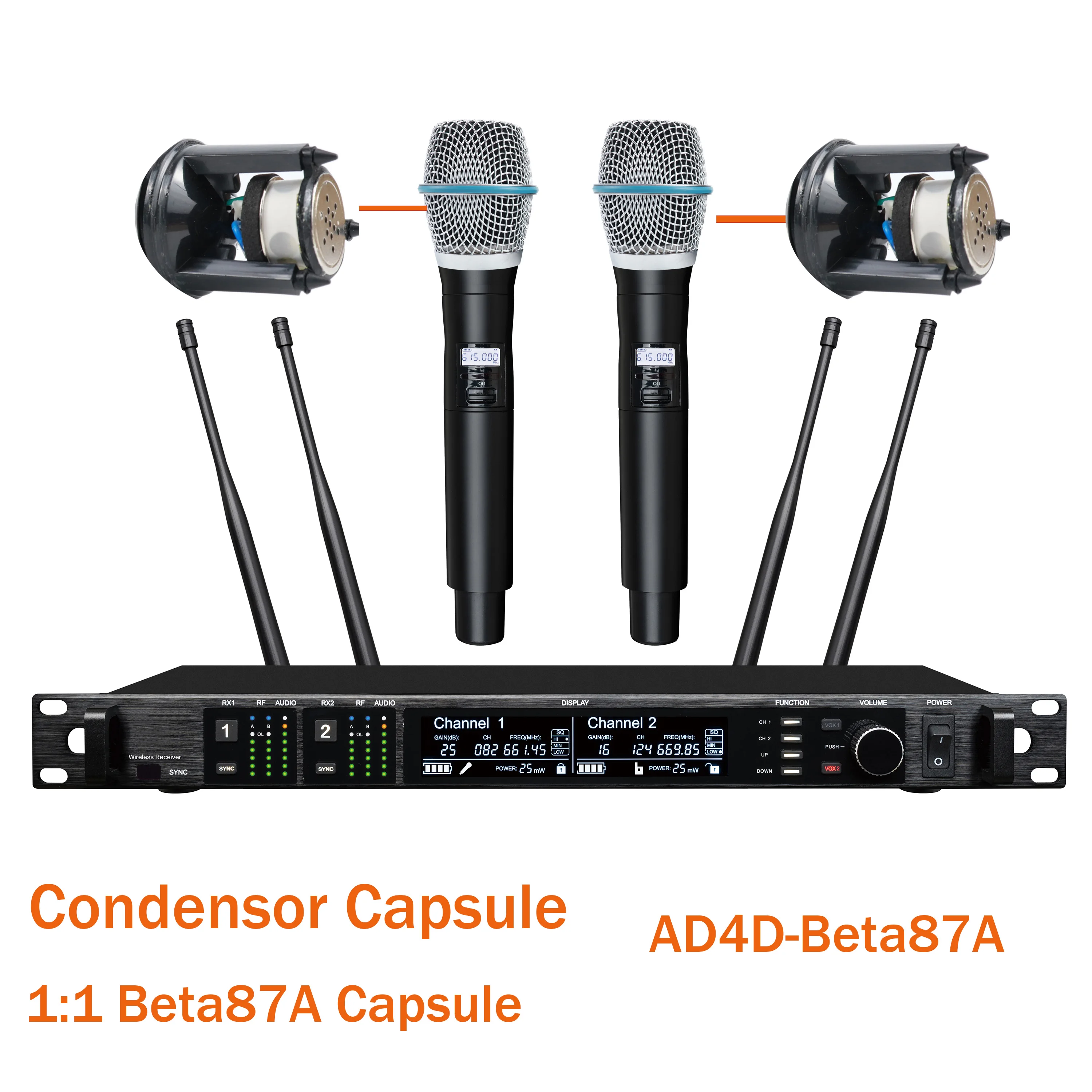 Betagear Wireless Microphone Condensor Beta87 / Beta58A Dynamic Microfone Digital Receiver Fit Original Beta SM Mic Capsule AD4D