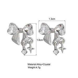 Bowknot Zircão Ohrringe für Frauen, silberne Farbe, rosa Kristall, Persönlichkeitsohrring, Schmuckgeschenke, koreanische Mode, neu, Y2K 10 Hauptverkäufe koreanischer Hauptverkäufe - №6