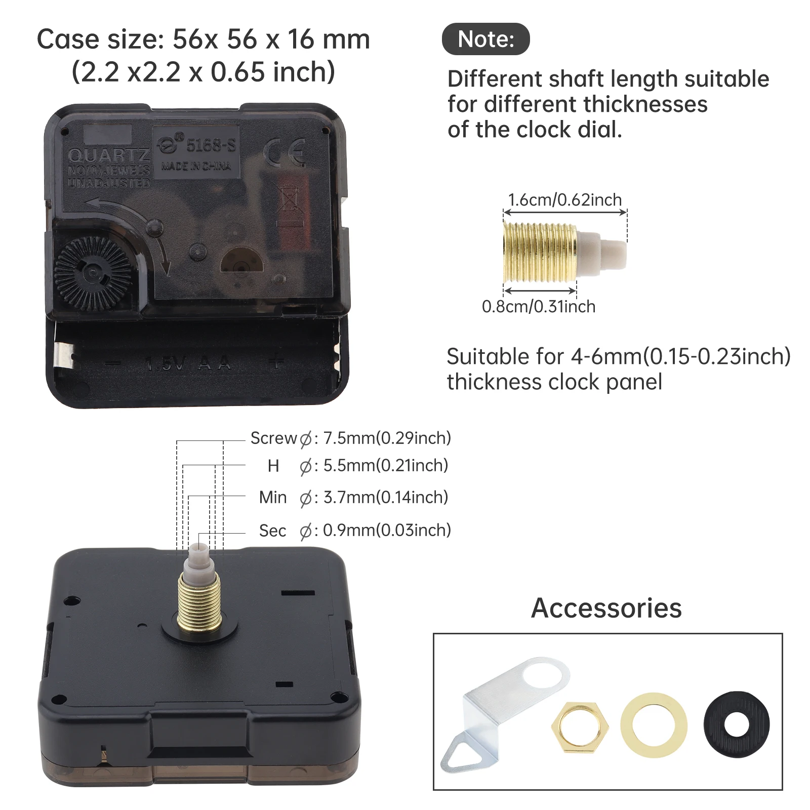 Quartz Battery Operated Silent Clock Movement Mechanism for Clock Repair / DIY with 7cm Black Hands, Clock Mechanism Replacement