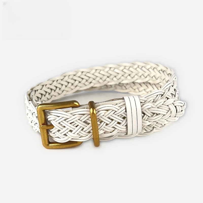 

New Non Perforated Belt Hand Woven Retro Versatile Women's Belt Female Style Genuine Leather Braided Fashion Design Belts